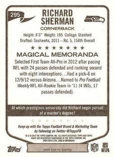 2013 Topps Magic - Mini Black Border #295 Richard Sherman Back