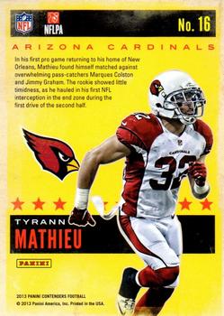 2013 Panini Contenders - Rookie of the Year Contenders #16 Tyrann Mathieu Back
