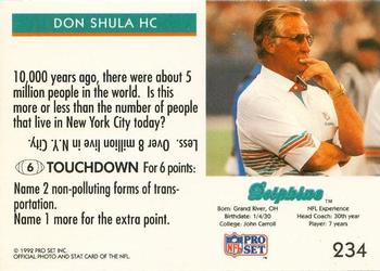 1992 Pro Set FACT Mobil #234 Don Shula Back