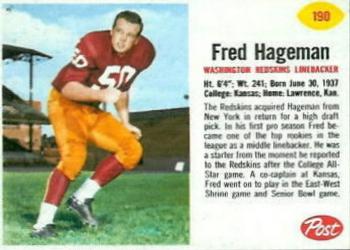 1962 Post Cereal #190 Fred Hageman Front