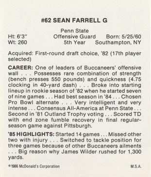 1986 McDonald's Tampa Bay Buccaneers #NNO Sean Farrell Back