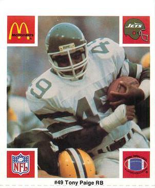 1986 McDonald's New York Jets #NNO Tony Paige Front