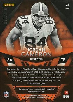 2013 Panini Spectra - Materials #41 Jordan Cameron Back