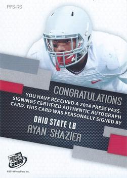 2014 Press Pass - Autographs Gold #PPS-RS Ryan Shazier Back