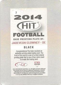 2014 SAGE HIT - Printing Plates Black #7 Jadeveon Clowney Back