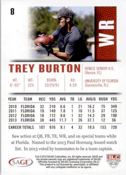 2014 SAGE HIT - Silver #8 Trey Burton Back