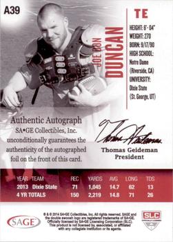 2014 SAGE HIT - Autographs #A39 Joe Don Duncan Back