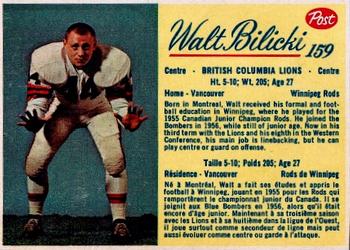 1963 Post Cereal CFL #159 Walt Bilicki Front