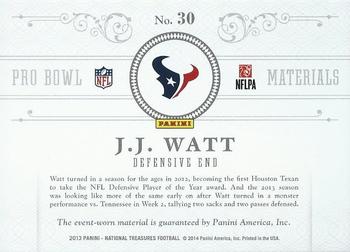 2013 Panini National Treasures - Pro Bowl Materials #30 J.J. Watt Back