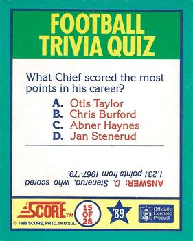 1989 Score - Magic Motion: Football Trivia Quiz #15 Football Trivia Quiz Back