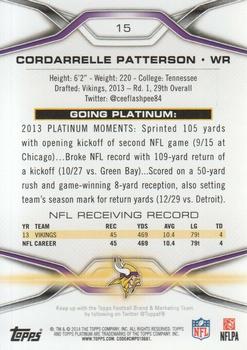 2014 Topps Platinum #15 Cordarrelle Patterson Back