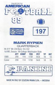 1989 Panini Stickers (UK) #197 Mark Rypien Back