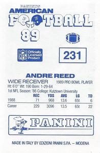 1989 Panini Stickers (UK) #231 Andre Reed Back