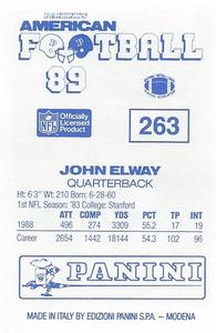 1989 Panini Stickers (UK) #263 John Elway Back