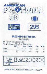 1989 Panini Stickers (UK) #295 Rohn Stark Back