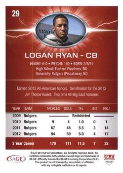 2013 SAGE HIT - Red #29 Logan Ryan Back