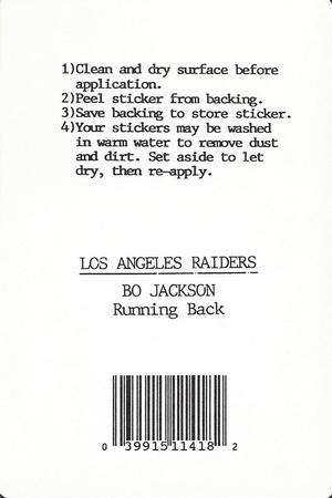 1990 Star-Cal Grid-Star Decals #NNO Bo Jackson Back