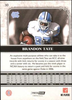 2009 Press Pass Legends #30 Brandon Tate Back