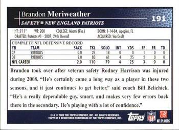 2009 Topps #191 Brandon Meriweather Back