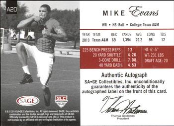 2014 SAGE Autographed - Master Edition #20 Mike Evans Back