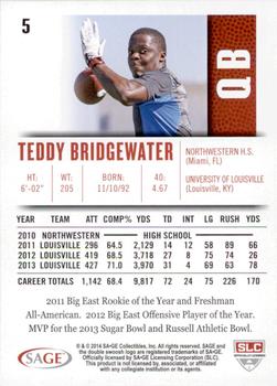 2014 SAGE HIT - Red #5 Teddy Bridgewater Back