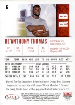 2014 SAGE HIT - Red #6 De'Anthony Thomas Back