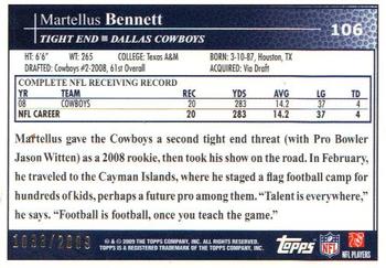 2009 Topps - Gold #106 Martellus Bennett Back