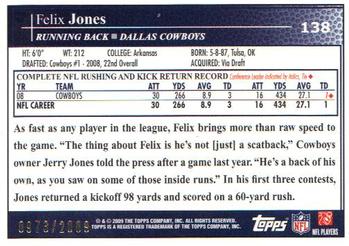 2009 Topps - Gold #138 Felix Jones Back