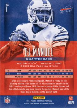 2014 Panini Prestige #1 EJ Manuel Back