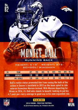 2014 Panini Prestige #82 Montee Ball Back