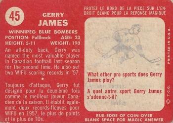 1958 Topps CFL #45 Gerry James Back