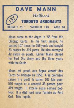 1962 Topps CFL #137 Dave Mann Back