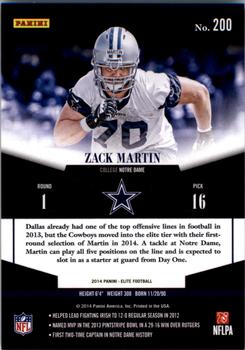 2014 Panini Elite #200 Zack Martin Back