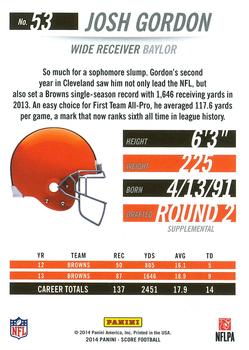 2014 Score - Scorecard #53 Josh Gordon Back