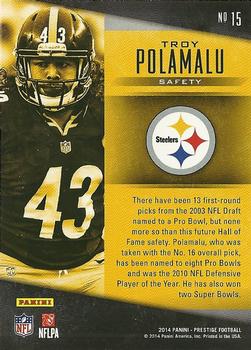 2014 Panini Prestige - First Rounders #15 Troy Polamalu Back