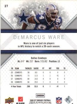 2009 SP Threads #27 DeMarcus Ware Back