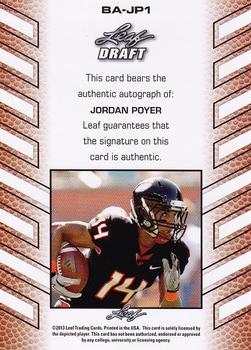 2013 Leaf Draft - Autographs #BA-JP1 Jordan Poyer Back