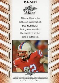 2013 Leaf Draft - Autographs #BA-MH1 Margus Hunt Back
