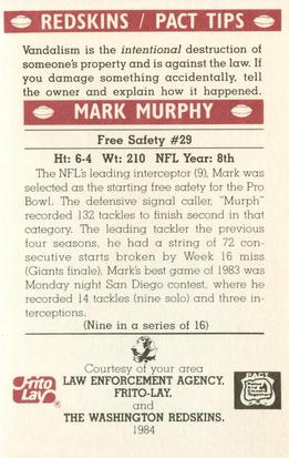 1984 Washington Redskins Police #9 Mark Murphy Back