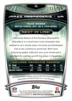 2014 Bowman - Rookies Blue #76 Jared Abbrederis Back