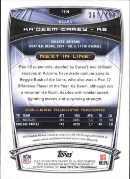 2014 Bowman - Rookies Rainbow Blue #104 Ka’Deem Carey Back