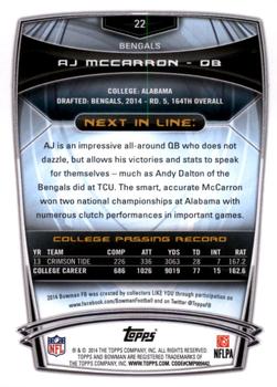 2014 Bowman - Rookies Rainbow Purple #22 AJ McCarron Back