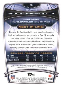 2014 Bowman - Rookies Rainbow Purple #46 Paul Richardson Back