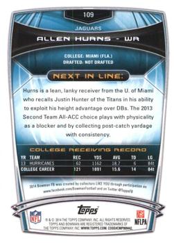 2014 Bowman - Rookies Rainbow Purple #109 Allen Hurns Back