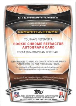 2014 Bowman - Chrome Rookie Autographs Refractors #1 Stephen Morris Back