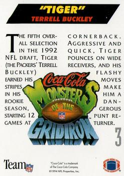 1993 Coca-Cola Monsters of the Gridiron #3 Terrell Buckley Back