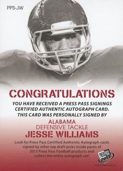 2013 Press Pass - Autographs Silver #PPS-JW Jesse Williams Back