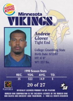 1999 Burger King Minnesota Vikings #20 Andrew Glover Back