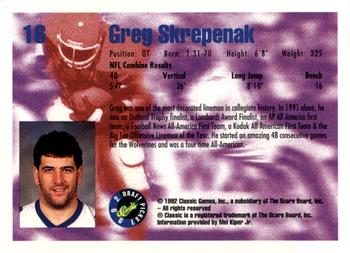 1992 Classic Blister #16 Greg Skrepenak Back