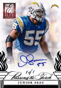 2014 Panini Elite - Passing the Torch Autographs Black #8 Junior Seau / Manti Te'o Front